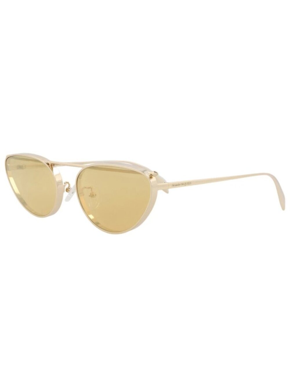 New Alexander McQueen Women's Sunglasses Cat Eye Metal Frame Gold Gold Yellow